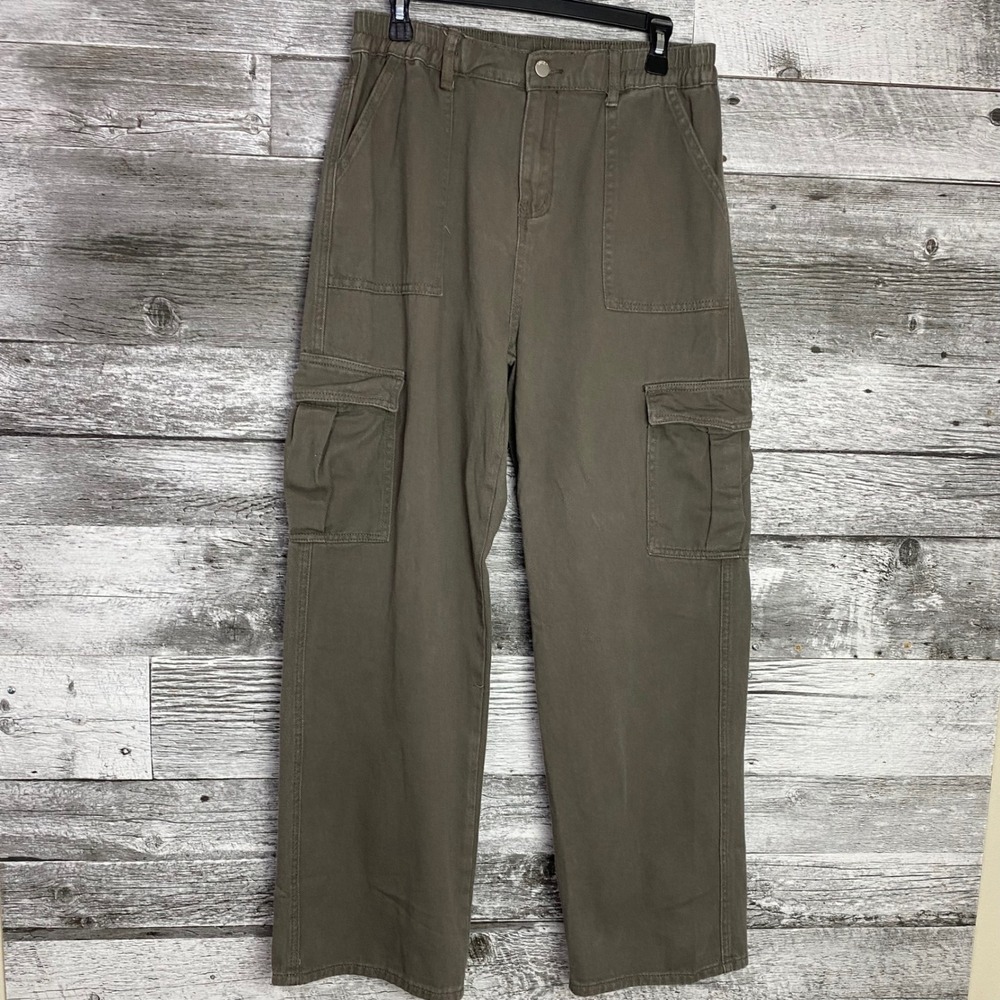 Unbranded Womens Faded Gray Wide Leg Cargo Pants XL High Rise Cotton Twill